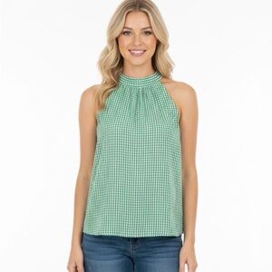 J Crew green and white gingham top size 4